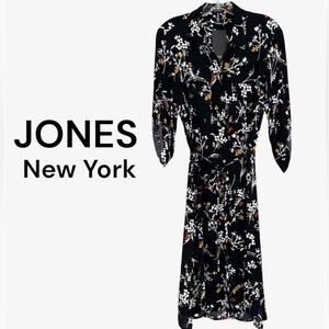 Jones New York Black Dress Floral Midi Women’s Size 8 NWT